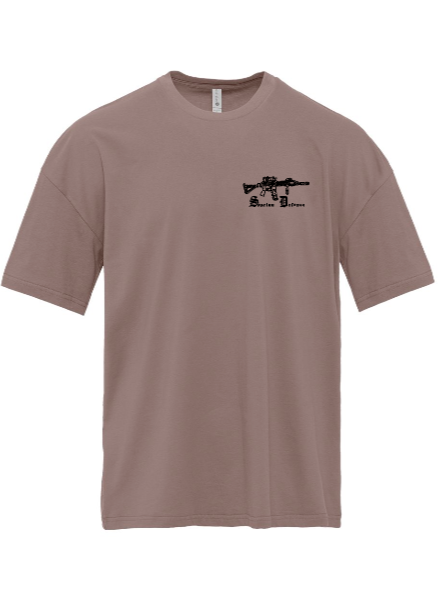 Six t-shirts in black, white, and brown with graphic designs on front and back.